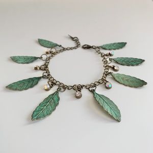 Mint Green~Bronze Chain Leaf Bracelet